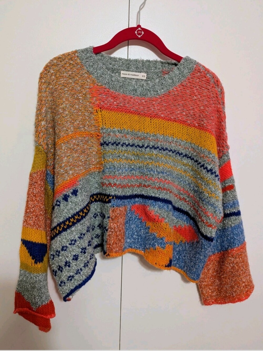 Moon & Madison Multicolor Patchwork Knit Sweater